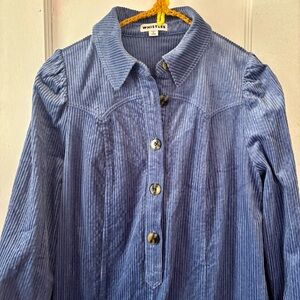 Whistles Blue Corduroy Button-Up Dress